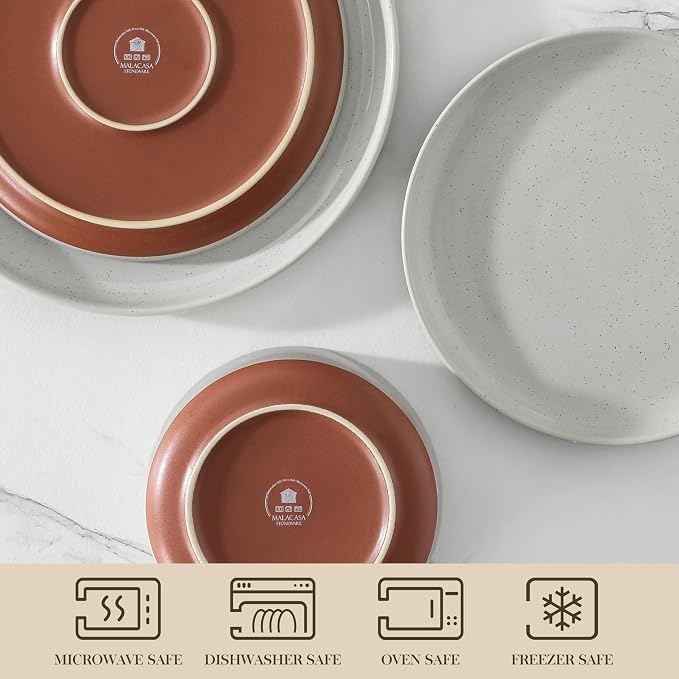 MALACASA Plates and Bowls Sets, 18 Pieces Modern Ceramic Dinnerware Set for 6 Kitchen Dinner Set Stoneware Dishware Dishes Set Microwave and Dishwasher Safe, Grey, Series TARA - Image 4