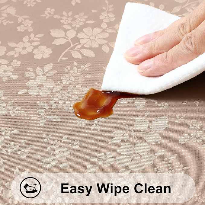 Smiry Rectangle Waterproof Heavy Duty Vinyl Tablecloths, 52 x 70 Inch | Wipeable Washable Floral Embossed Table Cover for Kitchen and Dining Room, Indoor & Outdoor Use, Khaki - Image 3