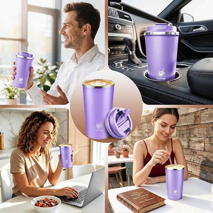 17oz Travel Coffee Mug ,Leakproof Vacuum Coffee Cup Insulated Tumbler | 304 Stainless Steel, Double-Wall Vacuum Insulated, Leakproof, Fits Hot & Cold Drinks Car Cup Holders, Travel, Office - Image 7