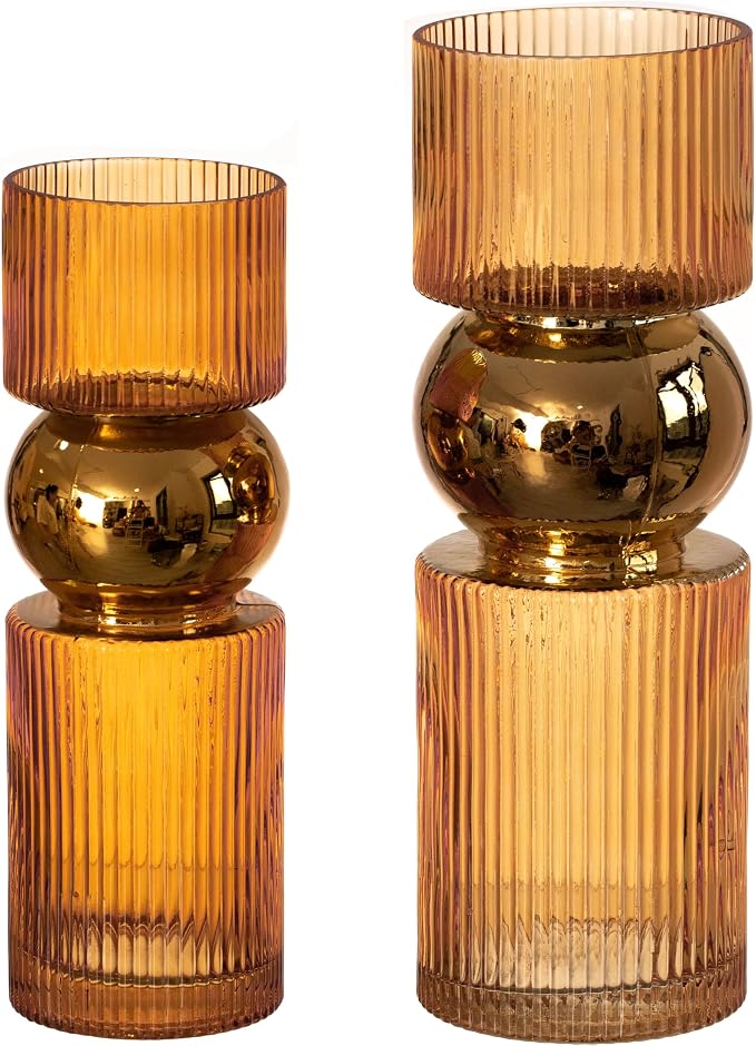 Set of 2 Decorative Orange Tall Glass Vase - Modern Minimalist Decor for Parties, and Special Events - Perfect Centerpiece for Coffee Tables, Living Rooms, Dining Tables, Offices, and Farmhouse Decor by Uniquewise