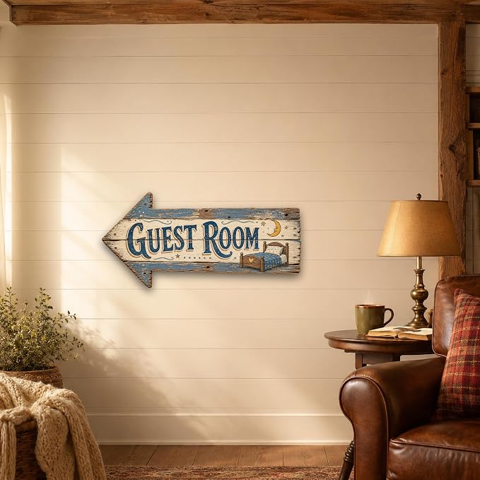 Guest Room Left-Pointing Arrow Sign | barnwood look, rustic, durable print, ready to hang - Image 5