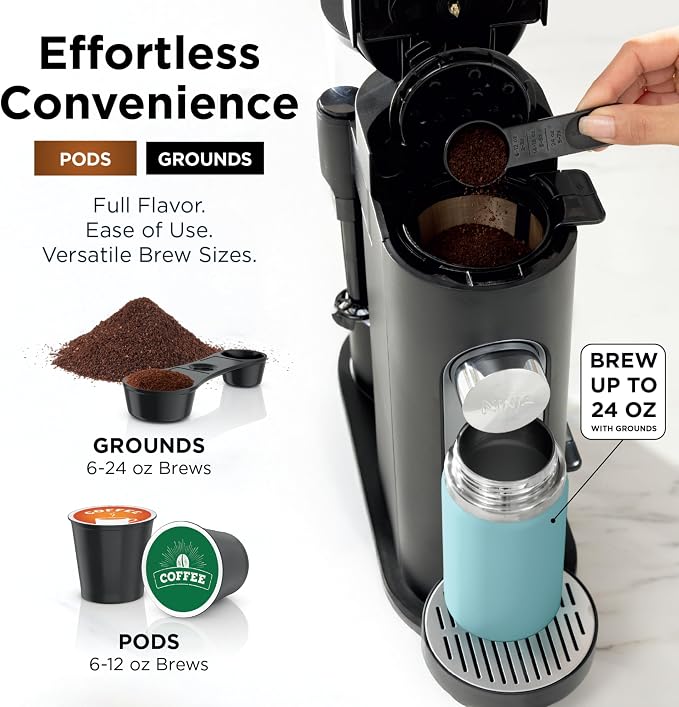 Ninja Single Serve Coffee Maker - Combo Machine, K-Cup Pods and Grounds | 4 Styles of Brewing, up to 24 Oz Cup Sizes, 56 Oz Removable Reservoir, Black, PB051 - Image 3