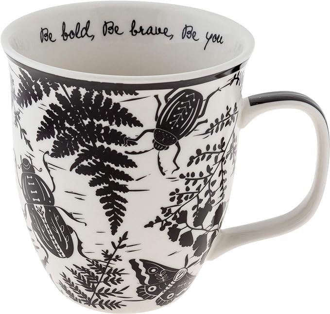 Karma Gifts 14 oz Black and White Boho Mug Beetle - Cute Coffee and Tea Mug - Ceramic Coffee Mugs for Women and Men by KarmaGifts