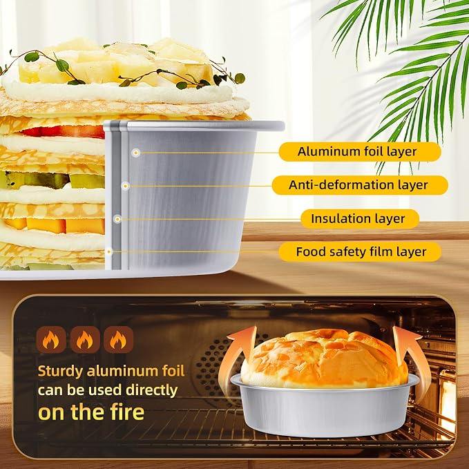 Beasea Mini Pie Pans with Lids, 120 Pack 4 Inch 8oz Disposable Mini Cake Pans Creme Brulee Aluminum Foil Pie Tart Ramekins Tins Silver Small Individual Round Containers Oven Safe for Baking - Image 3