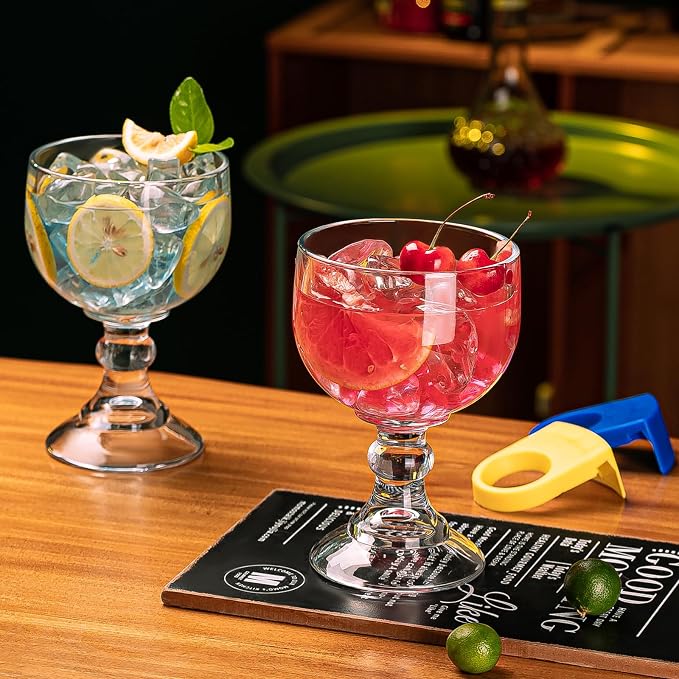 Schooner Beer Glasses 21.5 Oz Set of 4, Extra Large Margarita Glass With 4 Color Clips, Shrimp Cocktail Goblet, Large Stemmed Glasses With Thick Bottom, Crystal Clear Bar Glassware - Image 4