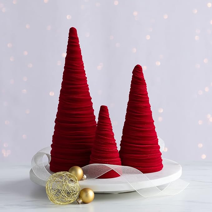 Your Heart's Content Red Velvet Trees Set of 3, Winter Wedding Centerpiece, Valentine Tabletop Tree Decor, Cozy Handmade Romantic Home Decor, Bookshelf Accent, Gift for (Red) - Image 5