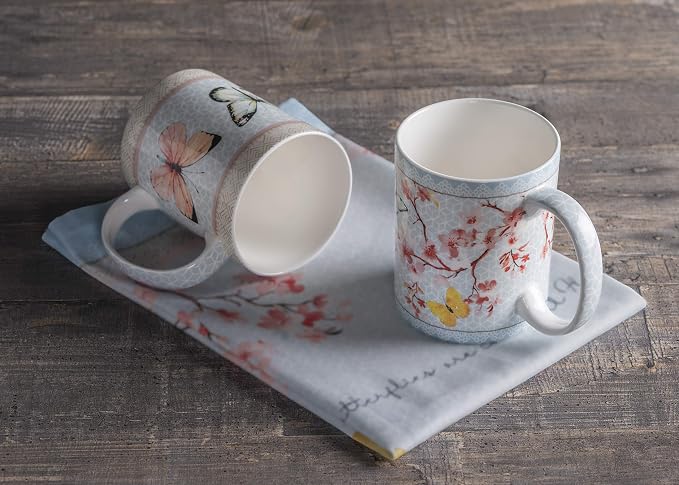 Maison d' Hermine Coffee Mug with Handles Tea Cups (12 Ounce, Pack of 2) | Fine Bone China Coffee Mugs for Hot Beverages Cappuccino Latte Home Restaurant Hotel Spring Summer -Blossoms in Spring - Image 2