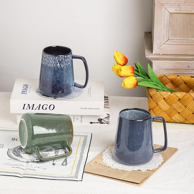 Large Ceramics Coffee Mugs,24 OZ,With Spoon And Wooden Lid,For Coffee,Tea,Cocoa,Large Handle Design,Microwave And Dishwasher Safe(Color:24 oz green set) - Image 7