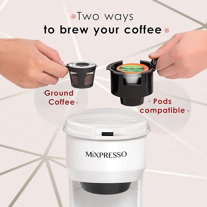 Mixpresso Single Serve Coffee Maker K Cup Coffee Maker for K Pods & Grounds | Compact 800W White Coffee Machine with 14 Oz Water Tank, Fast Brew & Auto Shut-Off, Small Design for Travel RV, Office& Dorm - Image 2