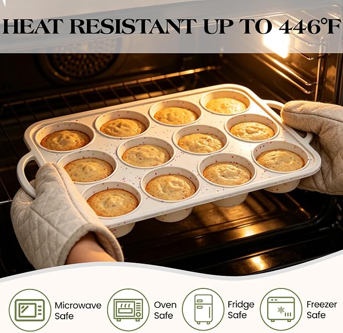 Silicone Muffin Pan with Metal Frame, Nonstick 12 Cup Regular Size Cupcake Pan, Silicone Muffin Tray for Baking Egg Bites Muffins Cupcakes Gifts for Mom Home Baker Kitchen (1 Pc, Cream) | Metal Frame, Nonstick, Cupcake Pan, For Baking Egg Bites Muffins... - Image 7