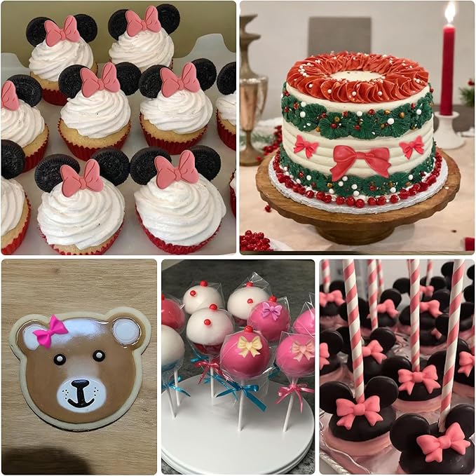4 Pcs Bow Mold Fondant Bow Silicone Mold Chocolate Candy Cake Pop Molds Bow Molds for Cake Decorating, DIY Desserts, Fondant,Clay