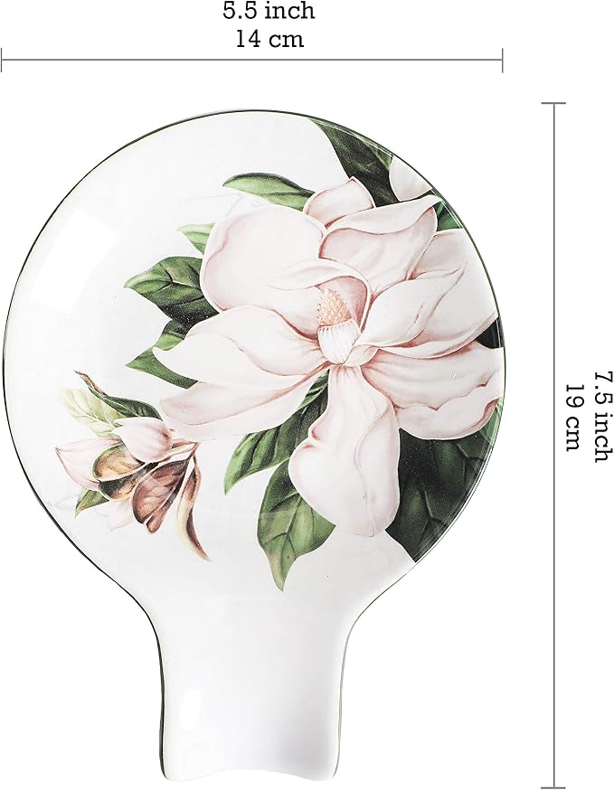 Bico Magnolia Floral Spoon Rest for Stove Top, Ceramic Spoon Holder for Kitchen Counter, Easy to Clean Coffee Spoon Rest Dishwasher Safe, Kitchen Cooking Utensil Rest for Ladles Spatula - Image 2