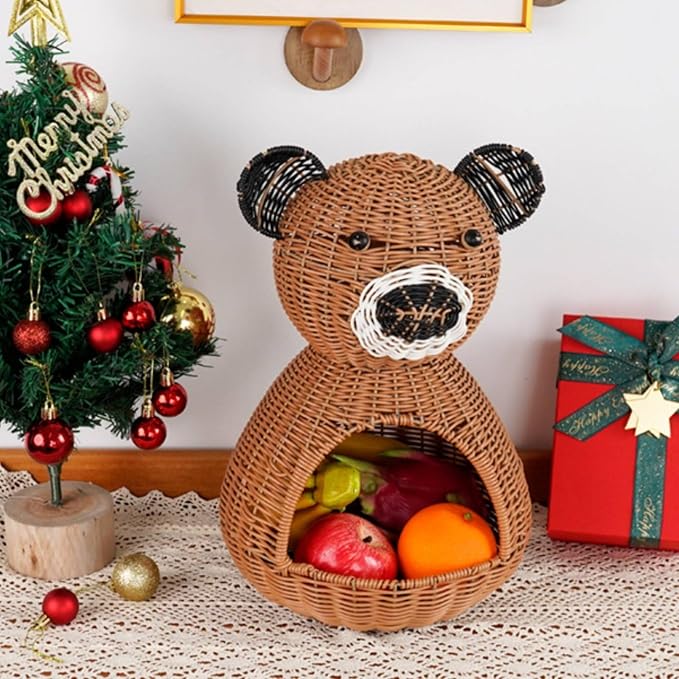 Bear Storage Basket Animal Basket Woven Organizer Decorative Bin PP Material With Open Front For Home Tidying Suitable for coffee tables shelves - Image 5