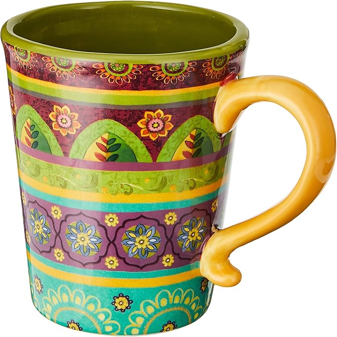 Tunisian Sunset 18 oz. Ceramic Mugs, Set of 4 – Multicolor Boho Coffee & Tea Cups with Bold Folk Art Patterns, Microwave & Dishwasher Safe, Eclectic Kitchen Gift Set for Beverage Lovers - Image 2