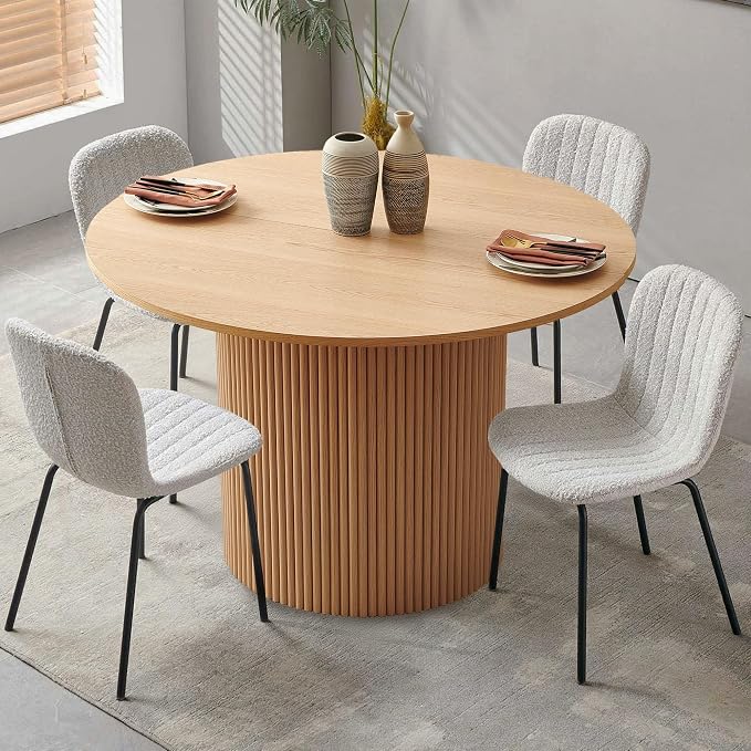 5 Piece Round Dining Table Set for 4, Mid Century Modern Wooden Kitchen Table and Chairs, Space-Saving Small Dinette Set (47 Inch Oak Table+4 White Chairs) by SQPFTW