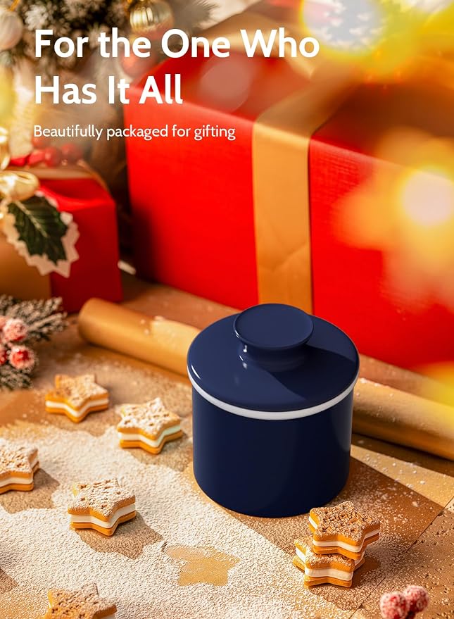 Sweese French Butter Dish with Lid - Butter Crock for Counter with Water Line for Spreadable Butter - No More Hard Butter - Navy - Image 3
