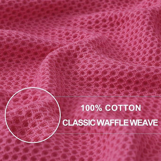 Homaxy 100% Cotton Waffle Weave Kitchen Dish Towels 4-Pack, Hot Pink | 13 x 28 Inches, Ultra Soft Absorbent Dish Towels, Quick Drying Cleaning Towels - Image 2