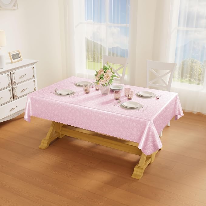 Smiry Rectangle Waterproof Heavy Duty Vinyl Tablecloths, 60 x 84 Inch | Wipeable Washable Floral Embossed Table Cover for Kitchen and Dining Room, Indoor & Outdoor Use, Dirty Pink - Image 8
