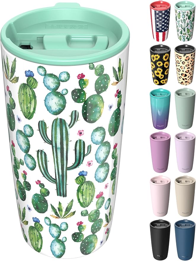TILUCK 20 oz Insulated Coffee Tumbler with BPA-Free Lid | Travel Coffee Mug, Dishwasher Safe, Cup Holder Friendly, Double-Wall Vacuum Insulation for Hot & Cold Drinks, Cactus by TILUCKBringsGoodLuck