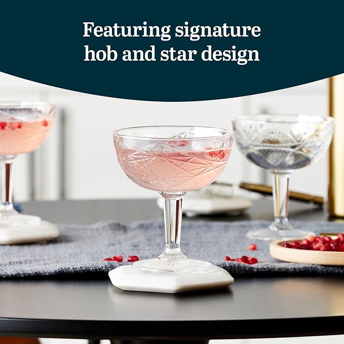 Libbey Hobstar Champagne Coupes , Timeless Bar Glasses, Dishwasher Safe Cocktail Glasses Set of 4 for Beverages, Mixed Drinks and More - Image 4