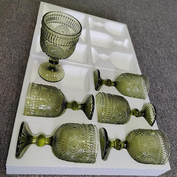 Taganov Green Wine Glasses Drinking Water Goblets set of 6 Vintage Colored Glassware 12 Ounces Sunflower Stemmed Cups for Wedding Party Bars Restaurants - Image 2