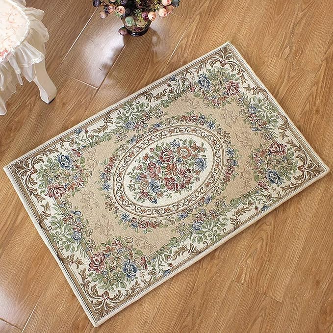 Non-Slip Door Mat Modern Accent Floor Rugs for Entryway Romantic American Country Style Cotton Rugs Home Decor Collection Floral Rug, 2' x 3', Beige Garden by Ukeler