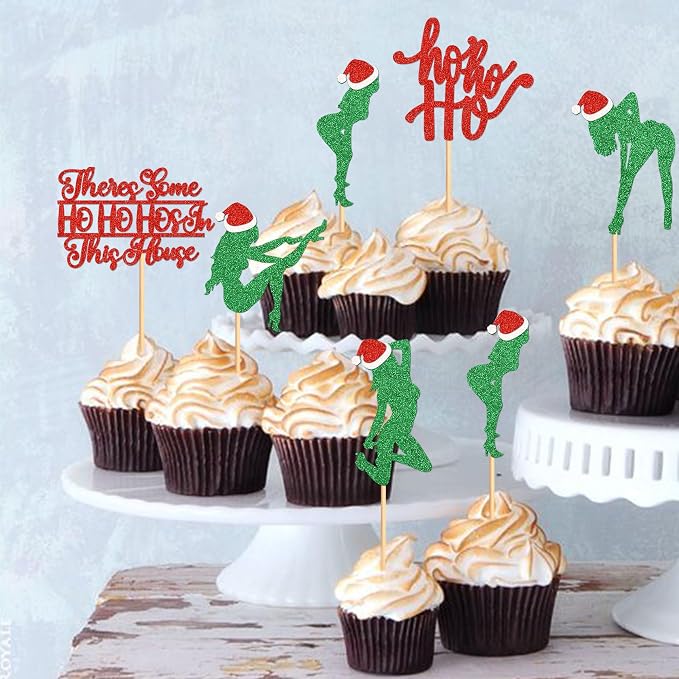 24pcs Christmas Decorations Ho Ho Hos in This House Cupcake Cupcake Toppers Birthday Party Decorations Bachelorette Party Decorations Merry Christmas Theme Party Decoration - Image 4