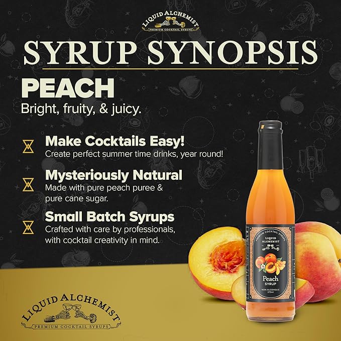 Liquid Alchemist Peach Syrup for Drinks - Real Ingredients Make our Peach Puree for Cocktails a Perfect Bellini Mix - Our Flavored Syrup is Non-GMO & Vegan (12.7 oz)