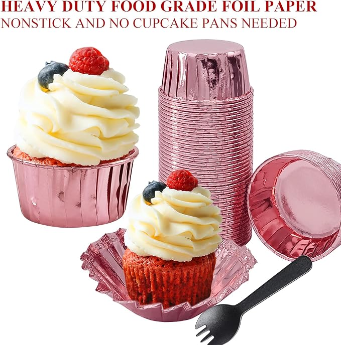 5oz Foil Muffin Cups Muffin Tins 50 Pack,LNYZQUS Jumbo Cupcake Liners with Lids,Disposable Ramekins Pans Cupcake Baking Cups Wrappers for Wedding Bakery-Rose Gold - Image 4