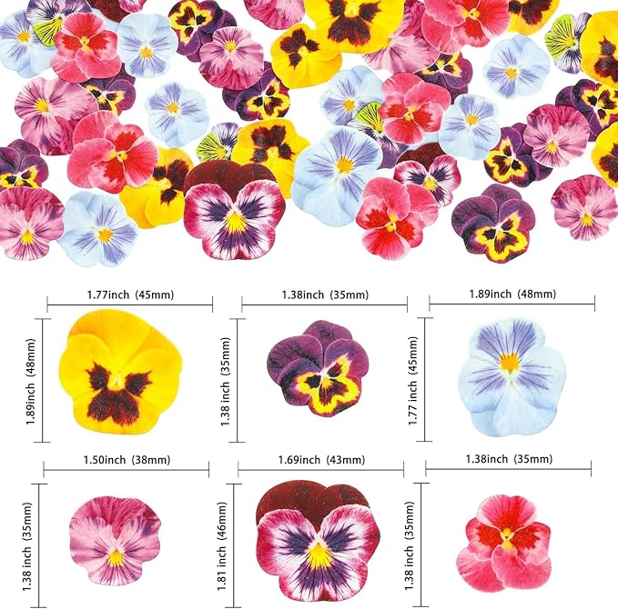 Edible Flower Cupcake Toppers, 64 Pieces Wafer Paper Pansy Flowers, Multicolor Spring Bridal Engagement Baby Shower Birthday Anniversary Party Supplies - Image 4
