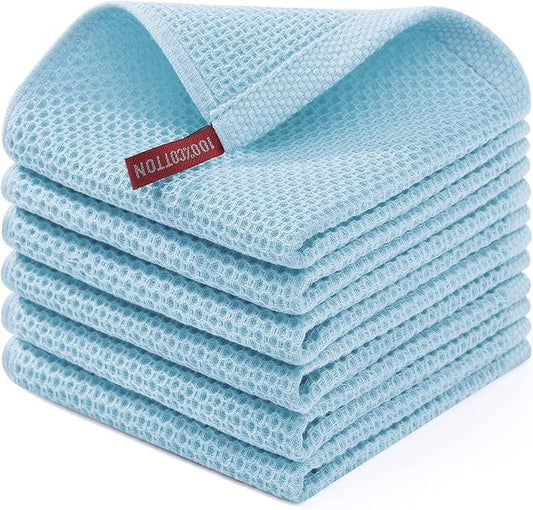 Homaxy 100% Cotton Waffle Weave Kitchen Dish Cloths 6-Pack, Sky Blue | 12 x 12 Inches, Ultra Soft Absorbent Dish Towels, Quick Drying Dish Rags with Hanging Loop by Homaxy