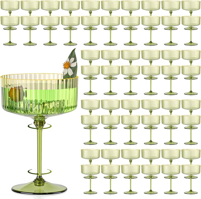 100 PCS Green Ribbed Martini Glasses Bulk 10oz Champagne Martini Glasses Plastic Gold Rim Espresso Martini Glass Margarita Glasses Vintage Coupe Glass Glassware Dessert Cup for Birthday Party Wedding by Unknown