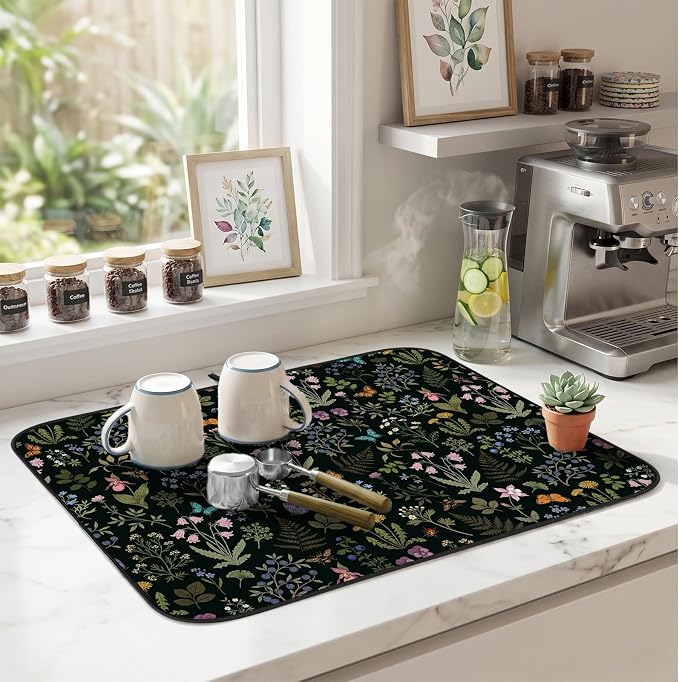 Forest Aesthetics Dish Drying Mat for Kitchen Counter Coffee Bar 18x24 in | Decorative Non Slip Absorbent Kitchen Dishes Drainer Mat, with Anti-slip Rubber Backing & Hanging Loop, for Sink, Home Gift - Image 8
