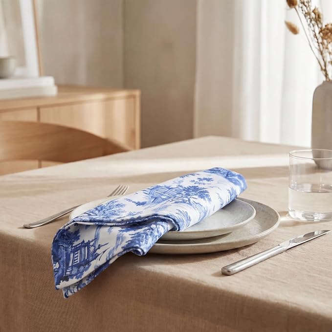 Urban Villa Cloth Napkins Cotton 20x20 (Set of 12) Toile Blue - Image 4