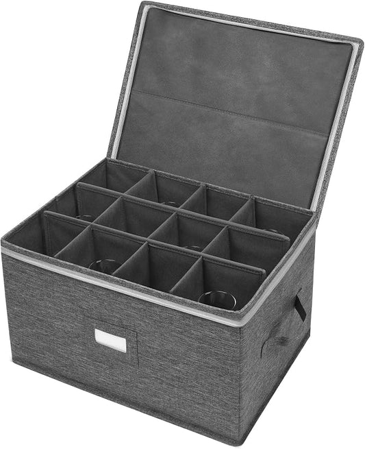 Stemware Storage Cases, Wine Glass Storage Box Containers for Crystal | Glassware Storage Containers Holds 12 Red or White Wine Glasses, Hard Top and Sides (Grey) by popoly