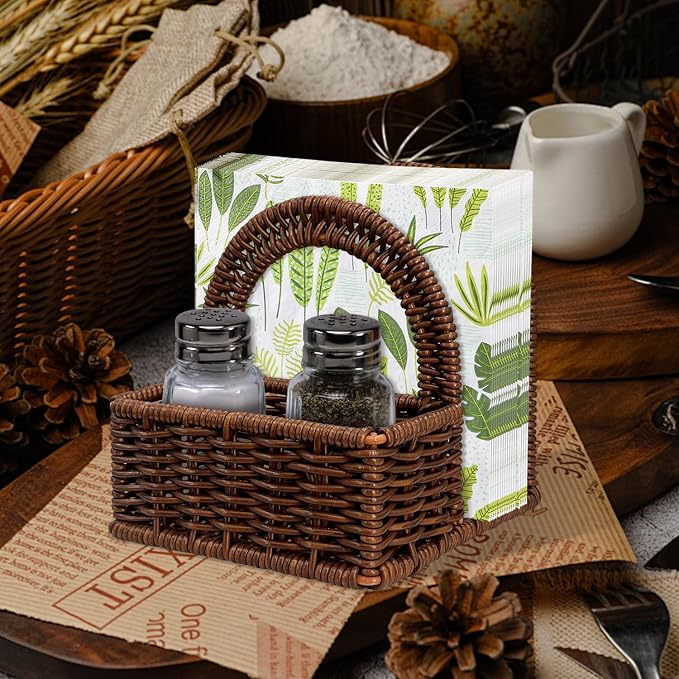 Plastic Rattan Napkin Holder with Salt and Pepper Shakers Holder for Table, Kitchen countertop Organizer (Without Salt, Pepper Shakers & Napkins) - Image 5