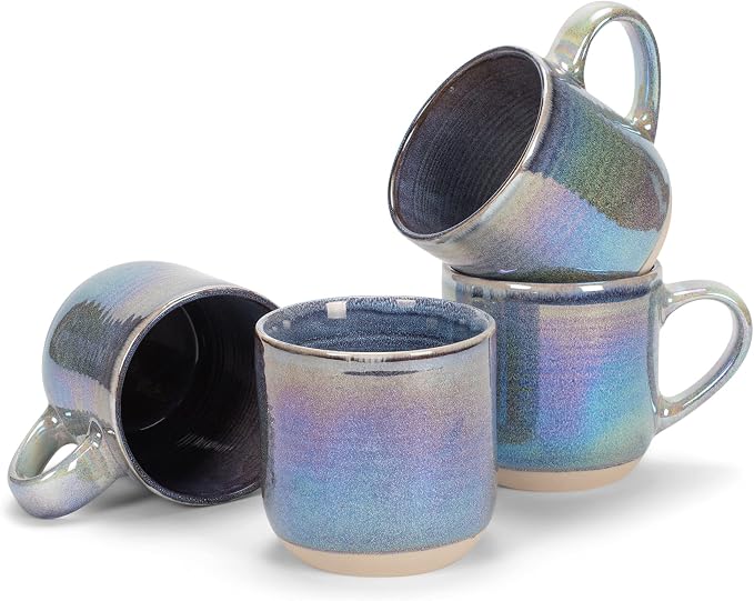 Elanze Designs Glossy Reactive Glaze Large 17 Fluid Ounce Everyday Kitchen Food Grade Ceramic Stoneware Coffee Mug Cup with Comfort Curved Handles, Set of 4, Purple Rainbow by ElanzeDesigns