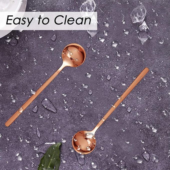 Pack of 8, Rose Gold Plated Stainless Steel Espresso Spoons, findTop Mini Teaspoons Set for Coffee Sugar Dessert Cake Ice Cream Soup Antipasto Cappuccino, 5.3 Inch