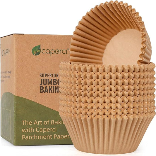 Caperci Parchment 200pcs Jumbo Muffin Liners for Baking - Natural Paper Large Cupcake Liners for Jumbo Muffin Pan, Balanced Non-Stick/Excellent Grease-proof, No Smell, Food Grade (Natural) by Caperci