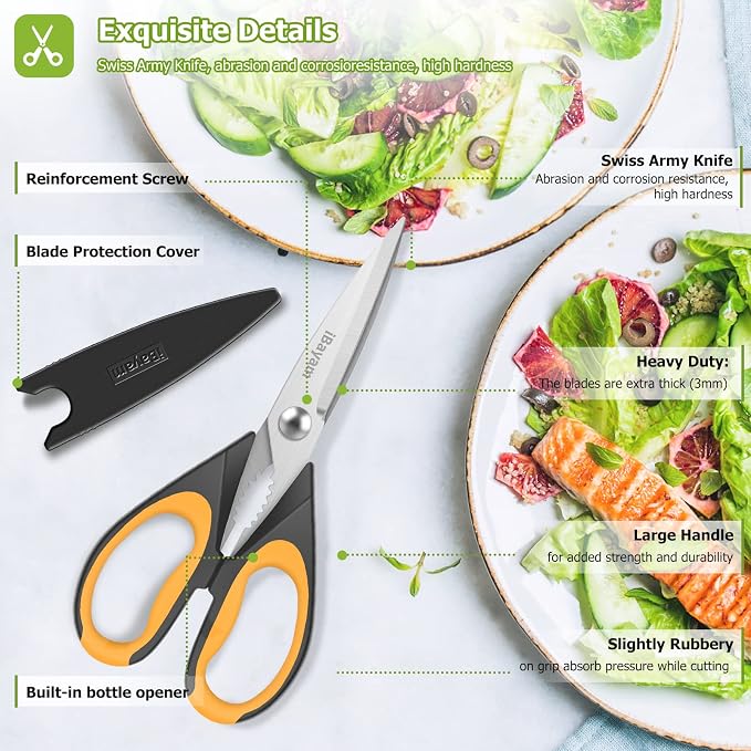 Kitchen Scissors, iBayam 2-Pack 8.7" Kitchen Shears Heavy Duty All Purpose | Stainless Steel, Comfort-Grip Handles, Dishwasher Safe Sharp Scissors Food Cooking Chicken, Poultry, Fish, Meat, Herbs - Image 2
