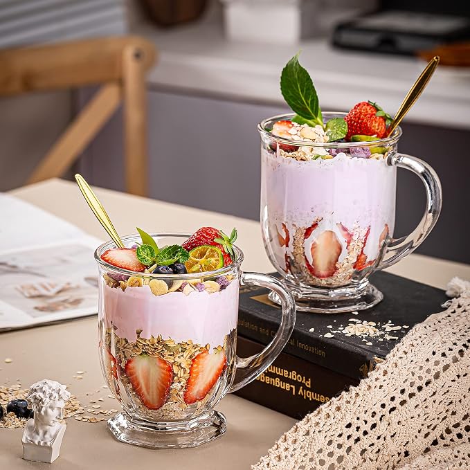 Glass Coffee Mugs Set of 2, 22 oz Large Capacity Glass Mugs with Handles, Clear Coffee Mug with 2 Spoons, Ideal for Latte, Espresso, Juice, Tea - Image 6