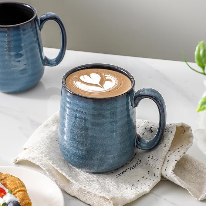 HASENSE Coffee Mugs Set of 4, 12 Ounce Ceramic Coffee Cups with Handle, Large Mug Set for Latte, Tea, Chocolate, Modern Cup Gift for Men and women, Dishwasher & Microwave Safe(Blue) - Image 2