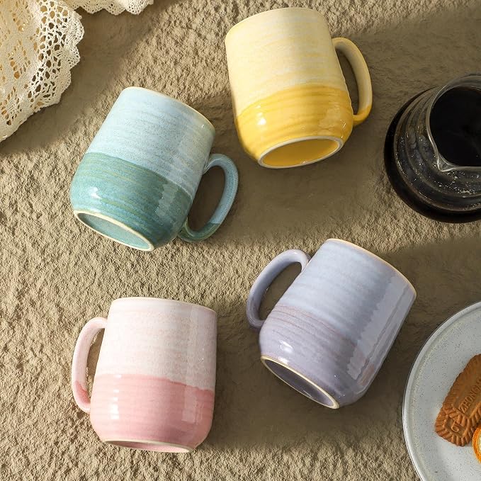 HASENSE Porcelain Coffee Mugs Set of 4, 12 Oz Two-Tone Reactive Glaze Coffee Cups with Handle, Unique Colorful Mug Set for Coffee, Tea, Coco, Latte, Dishwasher and Microwave Safe - Image 4