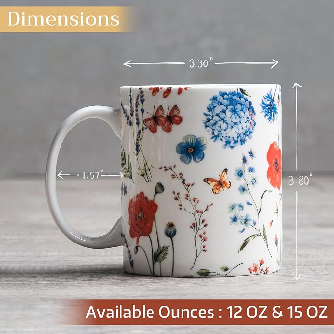 Maison d' Hermine Coffee Mug with Handles Tea Cups (15 Ounce, Pack of 1) | Fine Bone China Coffee Mugs for Hot Beverages Cappuccino Latte Home Restaurant Spring Summer -Just Floral - Poppies Always - Image 4