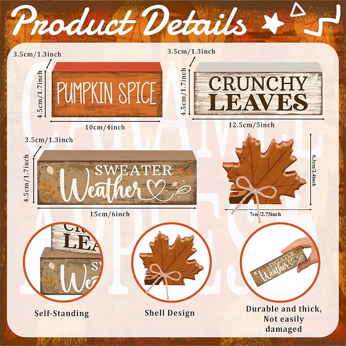 Moucuny 4 Pcs Fall Decor Wooden Maple Leaf Decoration Thanksgiving Tiered Tray Decor Rustic Wooden Maple Leaf Block Sign Thanksgiving Table Centerpiece Farmhouse for Autumn Harvest Party Kitchen Home - Image 3