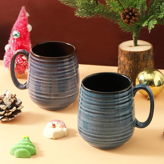 HASENSE Ceramic Coffee Mug Set, 20 Oz Tea Cups for Women and Men, Premium Large Latte Mugs with Handle, Gift Cup with Coaster & Gold Spoon for Couples, Blue & Purple - Image 6