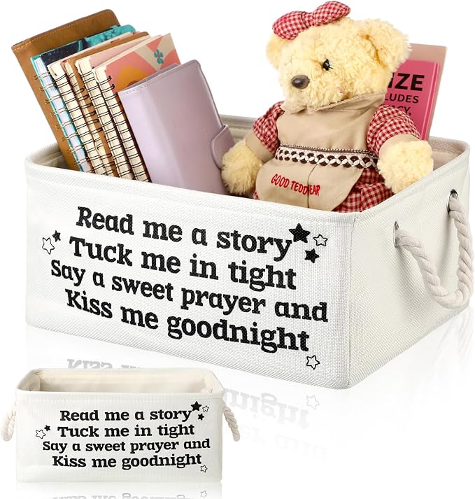 Marsui Read Me a Story Book Storage Basket, Tuck Me in Tight Book Storage Bin Bookish Accessories Organizer for Nursery Room, Classroom, Daycare Nursery Room Home Accessories Baby Shower Gifts by Marsui