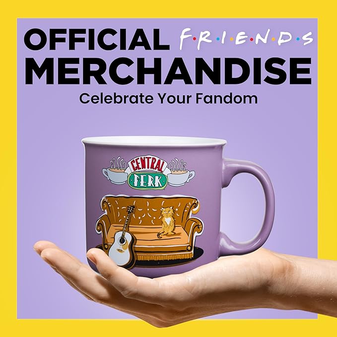 Silver Buffalo FRIENDS Central Perk Smelly Cat, Ceramic Camper Mug, 20oz | Iconic Orange Couch and Guitar, Pheobe's, 0.59 Liters - Image 4