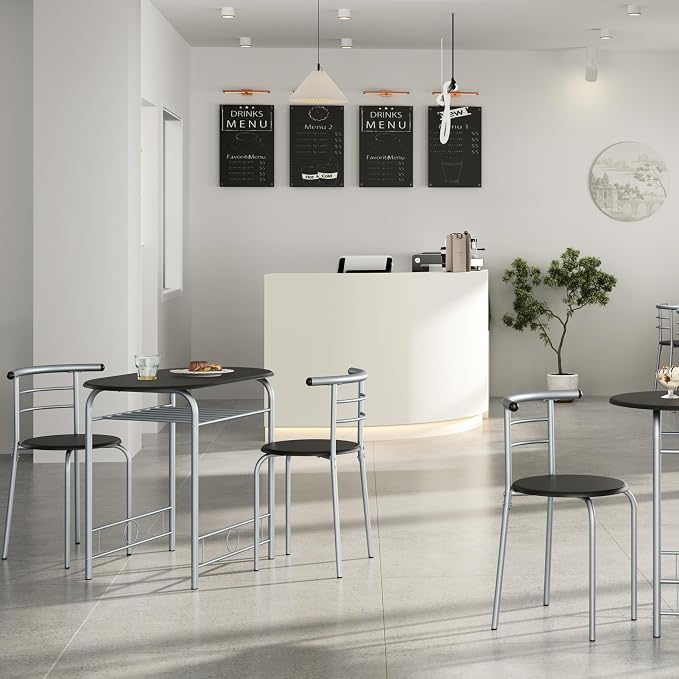 Yaheetech 3-Piece Dining Room Table Set, Kitchen Table & Chair Sets for 2, Compact Table Set w/Steel Legs, Built-in Wine Rack for Breakfast Nook, Small Space, Apartment, Black, 31.5x21x29" (LxWxH) - Image 2