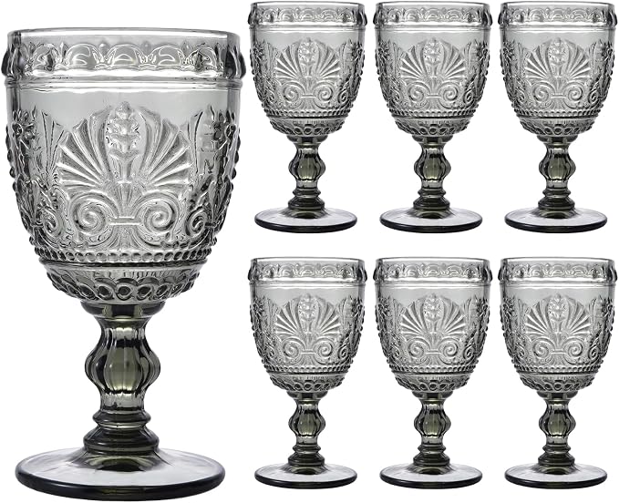 6 Pcs Black Wine Glasses,Goblet Glasses,Vintage Glassware, Made of Sturdy and Durable Glass Can be Used for Weddings, Everyday Fun Parties and More! by CHICERA